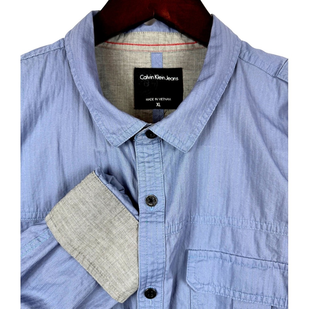 Calvin Klein Jeans Mens XL Button Up Shirt Long‎ Sleeve Blue Casual